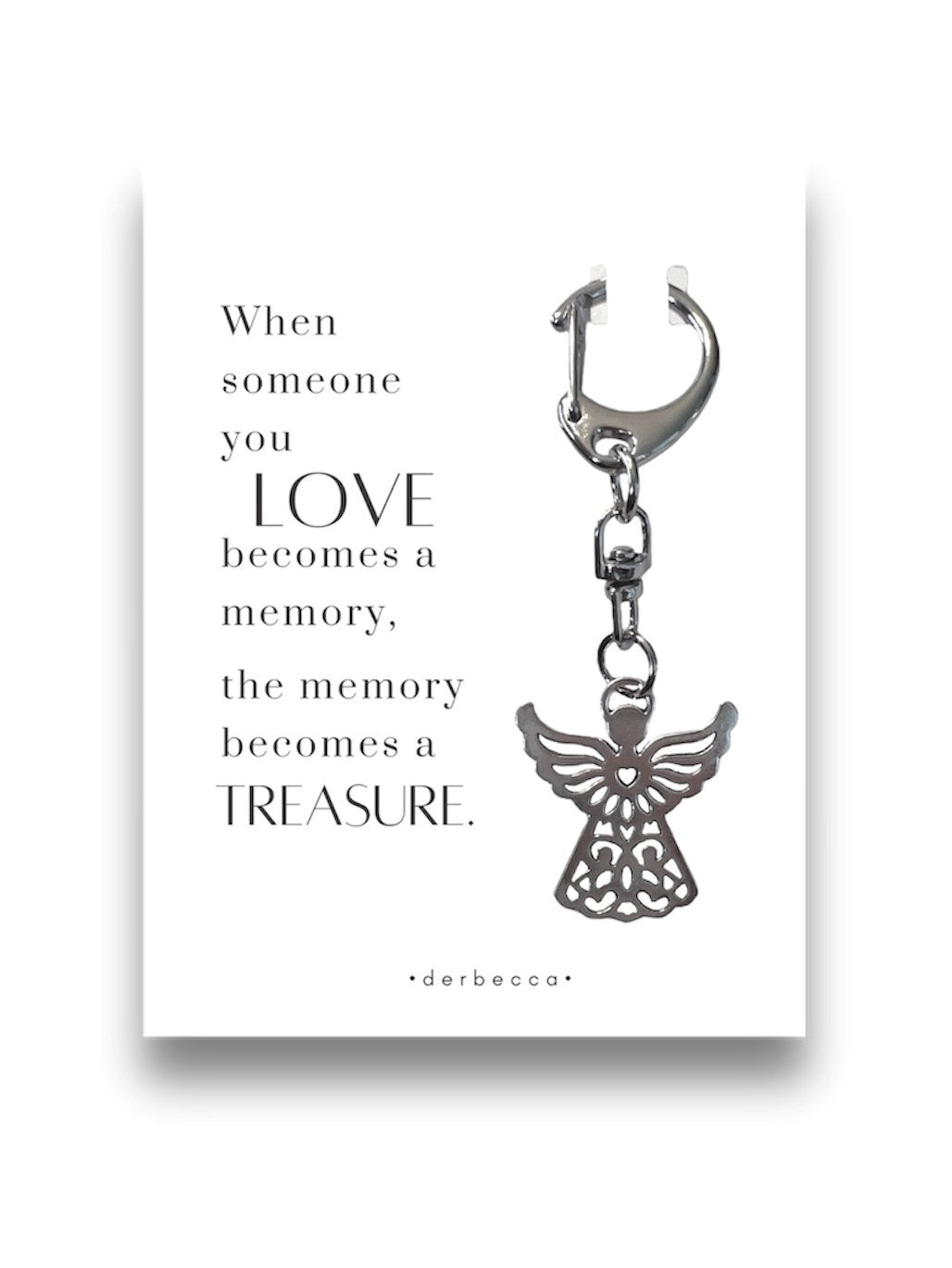 Angel Memory Mini Keychain Bag Charm Pendant for Sympathy, Loss, Passing Death of a Loved One with message/poem/verse that reads: When someone you LOVE becomes a memory, the memory becomes a TREASURE. Sad Memory Loss Gift