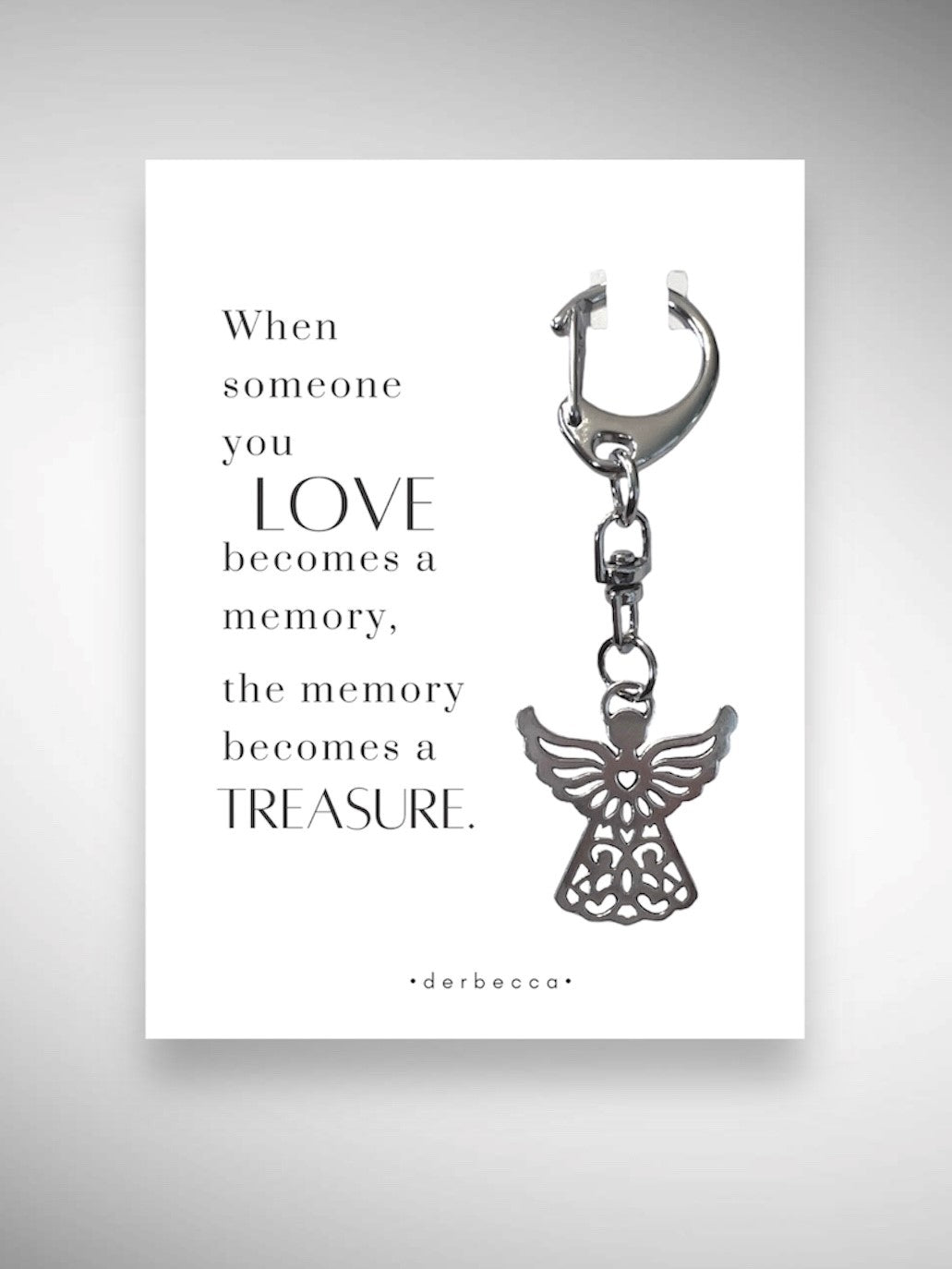 Angel Memory Mini Keychain Bag Charm Pendant for Sympathy, Loss, Passing Death of a Loved One with message/poem/verse that reads: When someone you LOVE becomes a memory, the memory becomes a TREASURE.