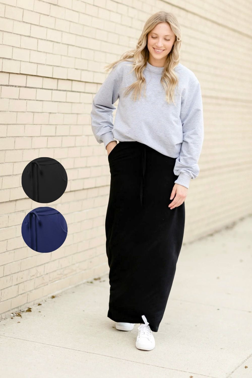 Womens Apparel Clothing maxi skirt full length available in solid black or solid navy blue all sizes Small Medium Large XL 1XL 2XL 3XL