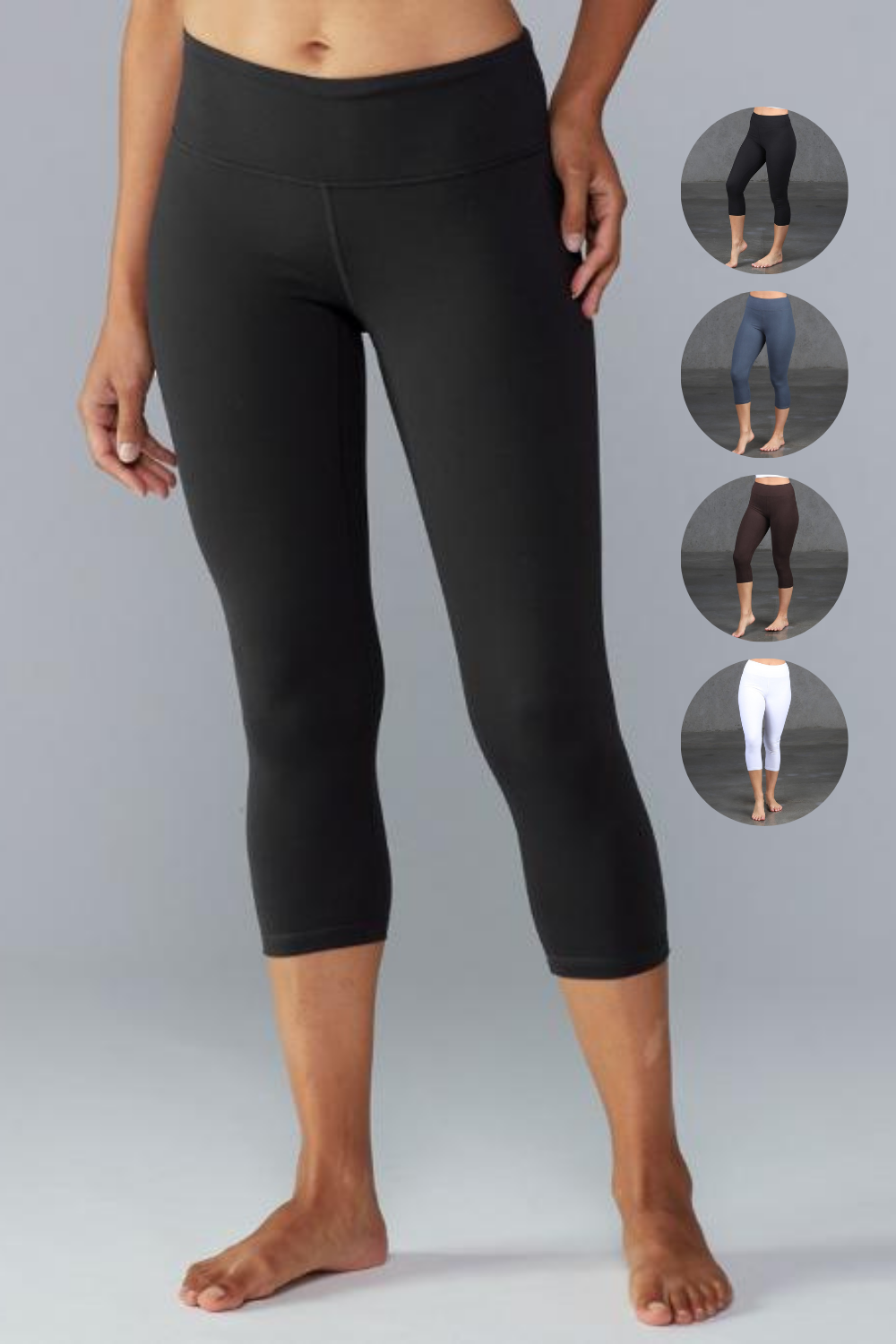 Womens, Juniors, Misses Solid Capri Leggings with Buttery Soft Yoga-Style Waistband. Sizing:  One Size OS 0-10 Tall & Curvy TC 12-18 PLUS 18-28 available in 4 colors: Black, Charcoal Grey Gray, Brown Coffee, White