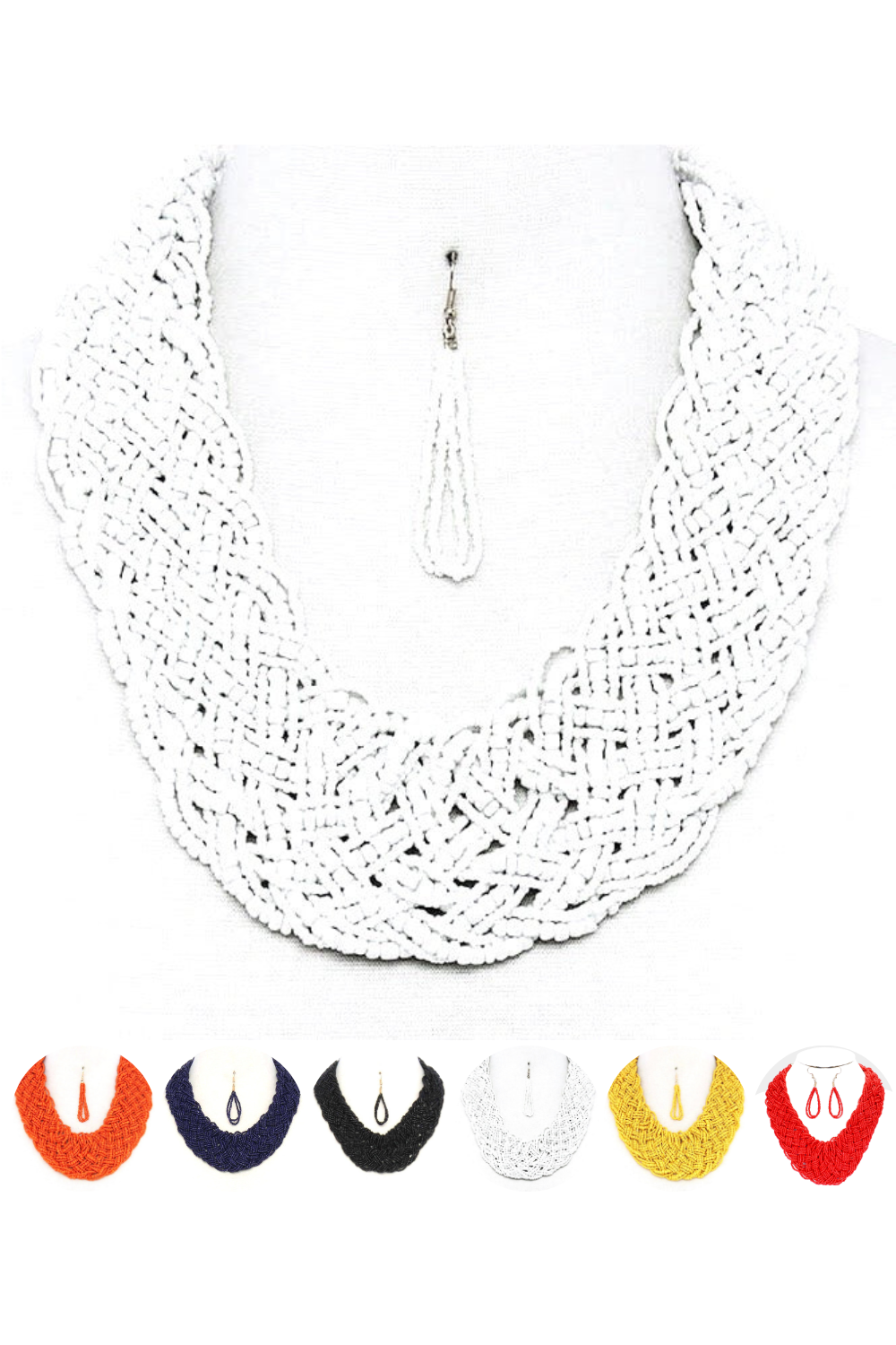Braided Bead Necklace & Earring Set |6 colors|