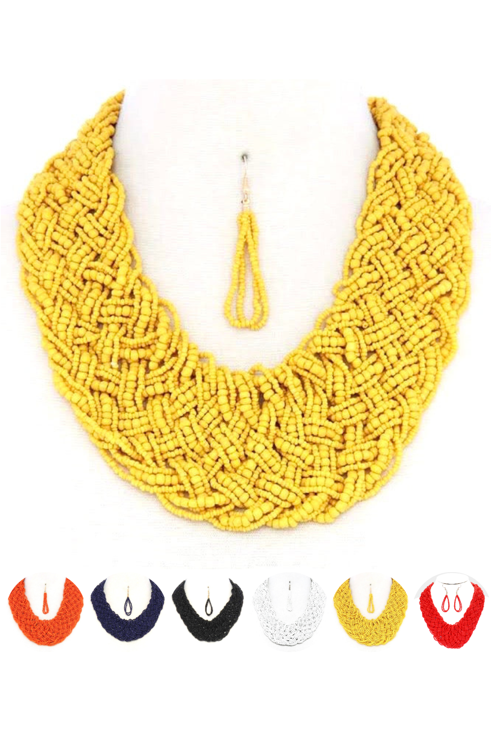 Braided Bead Necklace & Earring Set |6 colors|