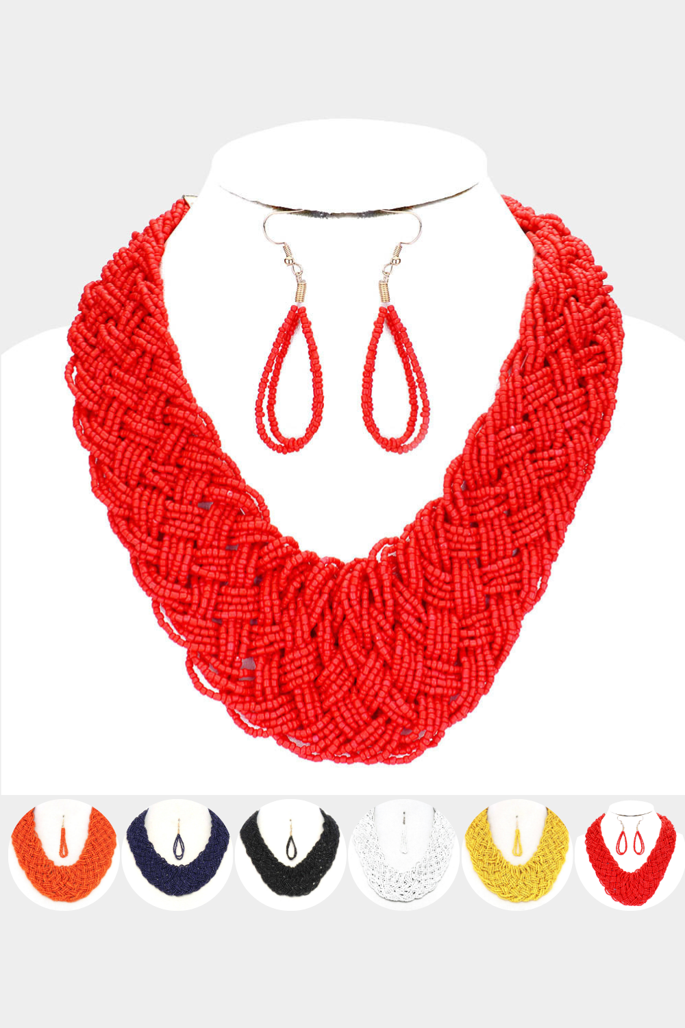Braided Bead Necklace & Earring Set |6 colors|