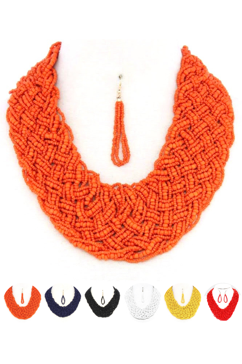 Braided Bead Necklace & Earring Set |6 colors|