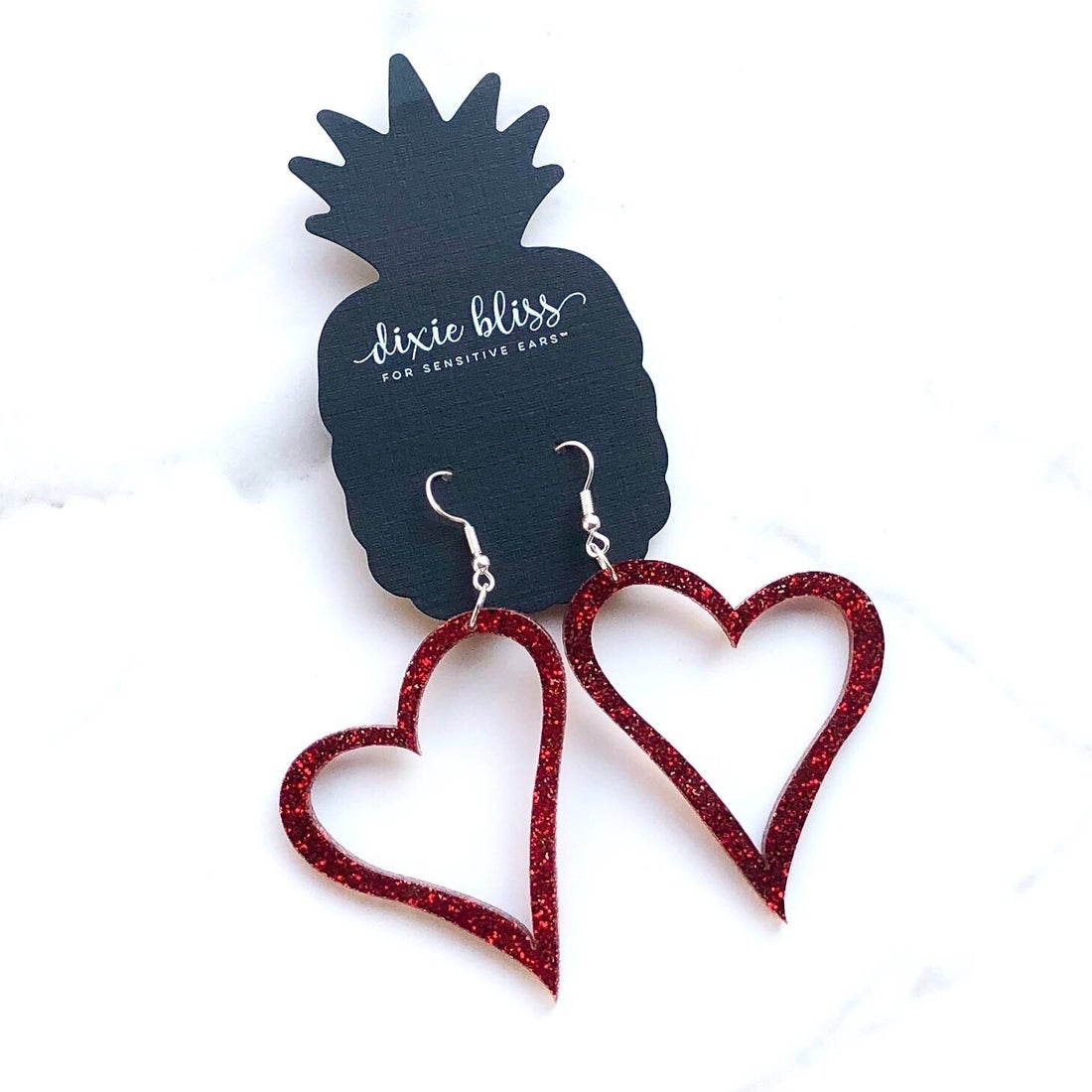 Dixie Bliss Earrings: Love Asymmetrical Hearts Outline in Red