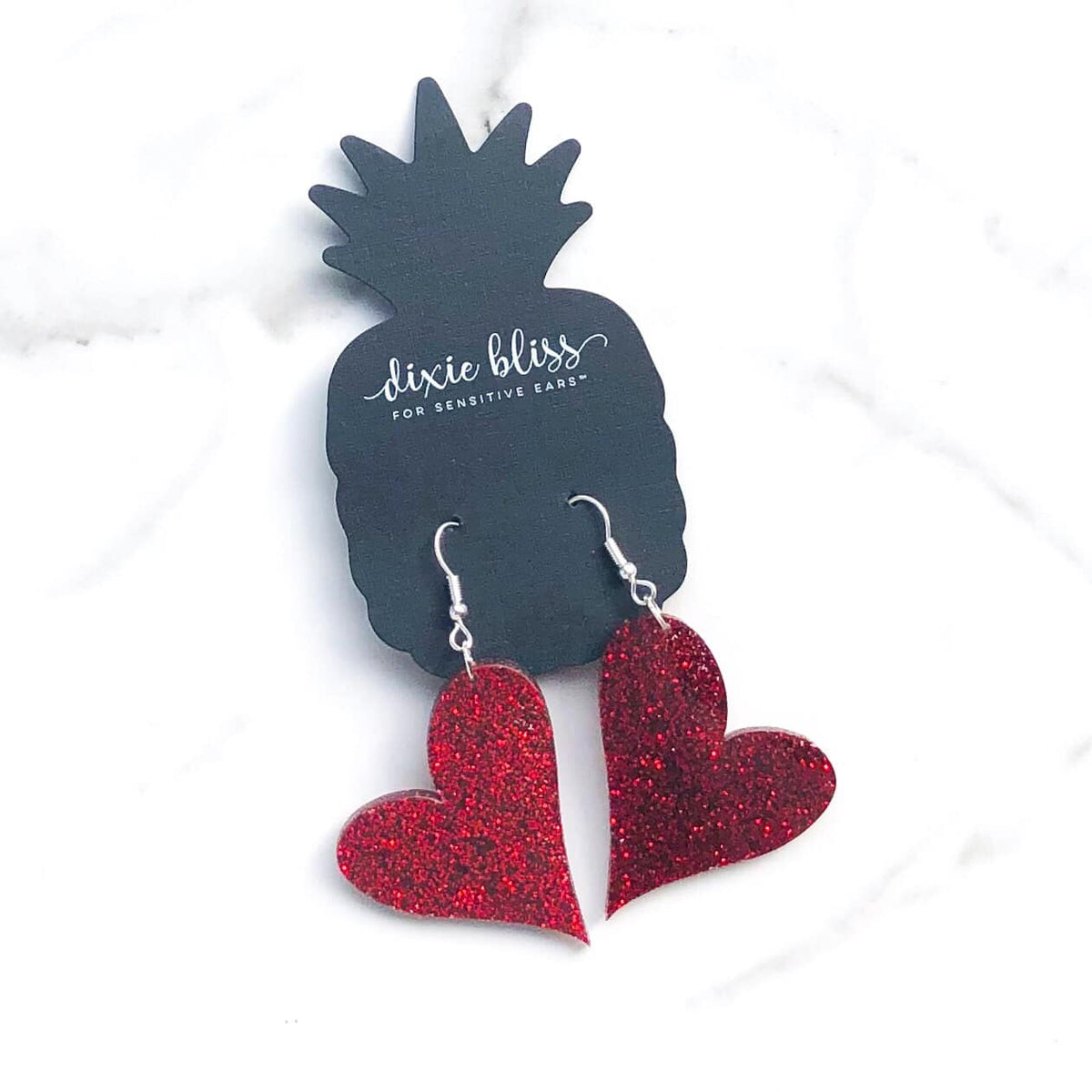 Dixie Bliss Earrings: Love Asymmetrical Hearts in Red