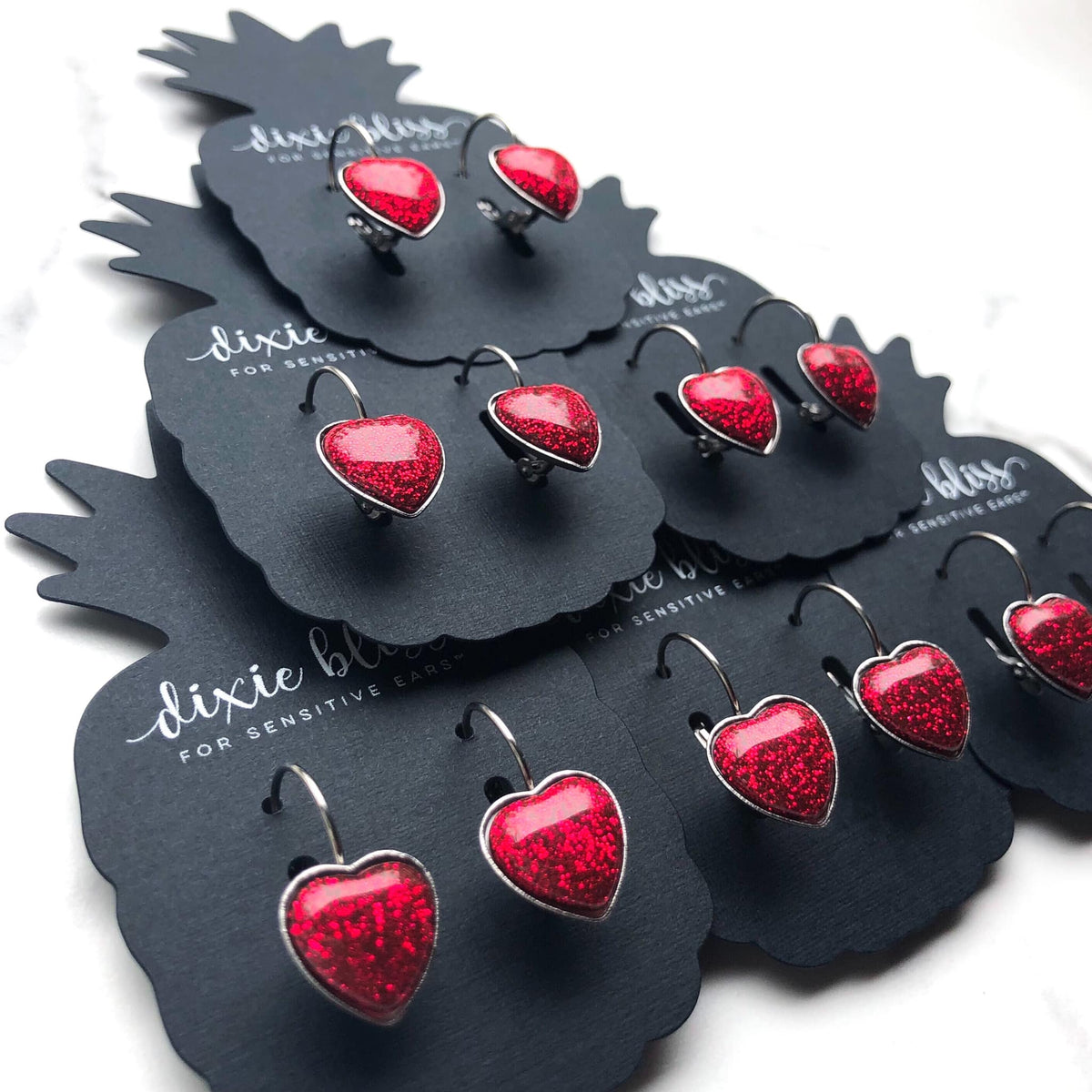 Dixie Bliss Earrings: Love Red Heart Leverbacks