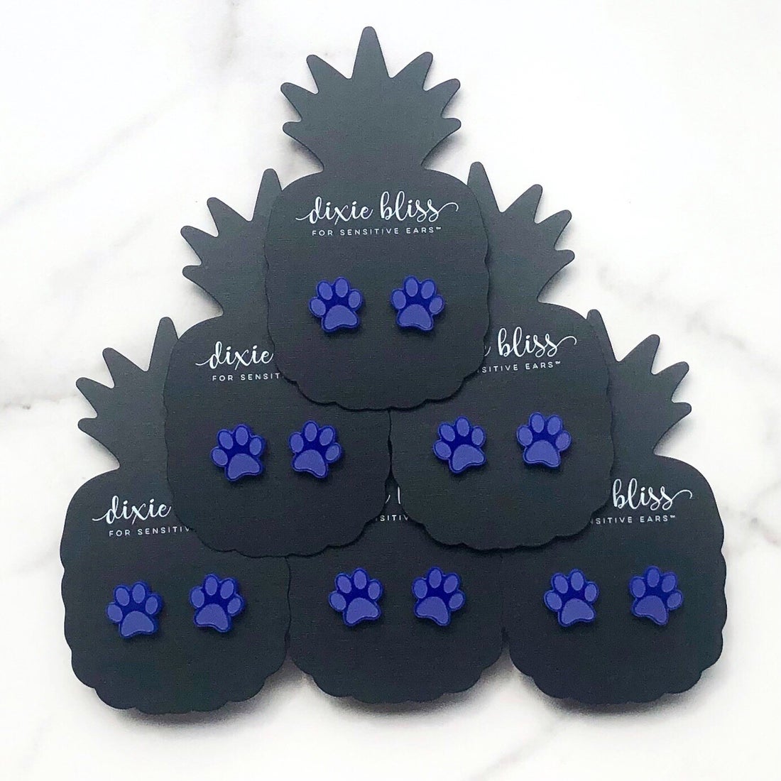 Dixie Bliss Earrings: Paws Cobalt