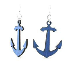 Wooden Anchor Earrings Royal Blue