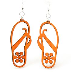 Wooden Flip Flop Earrings in Orange Tangerine