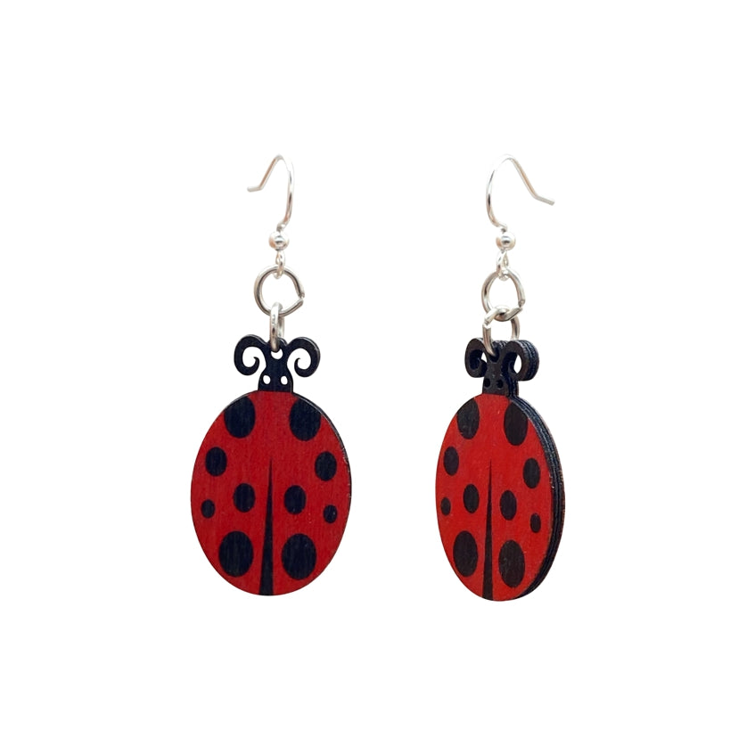 Wooden Lady Bug Earrings