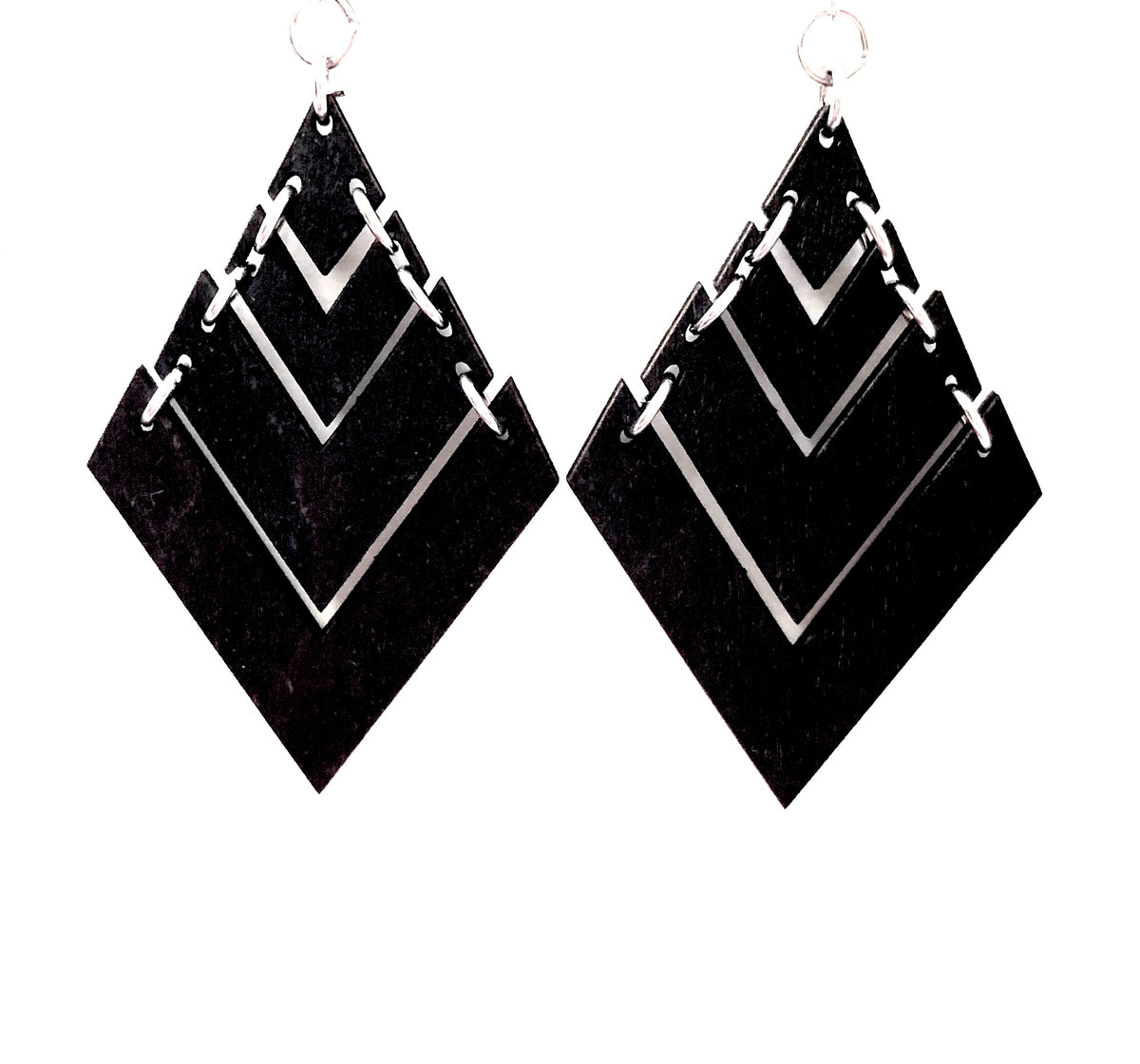 Wooden Fountain Pyramid Earrings in Black