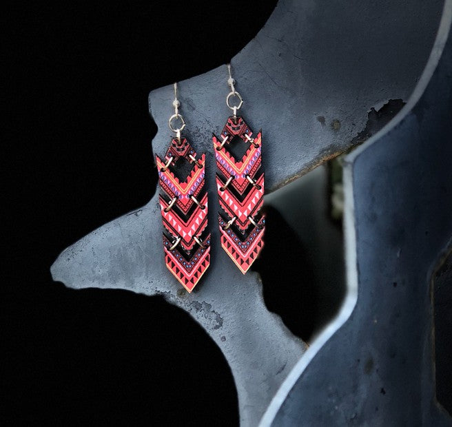 Wooden African Chevron Earrings