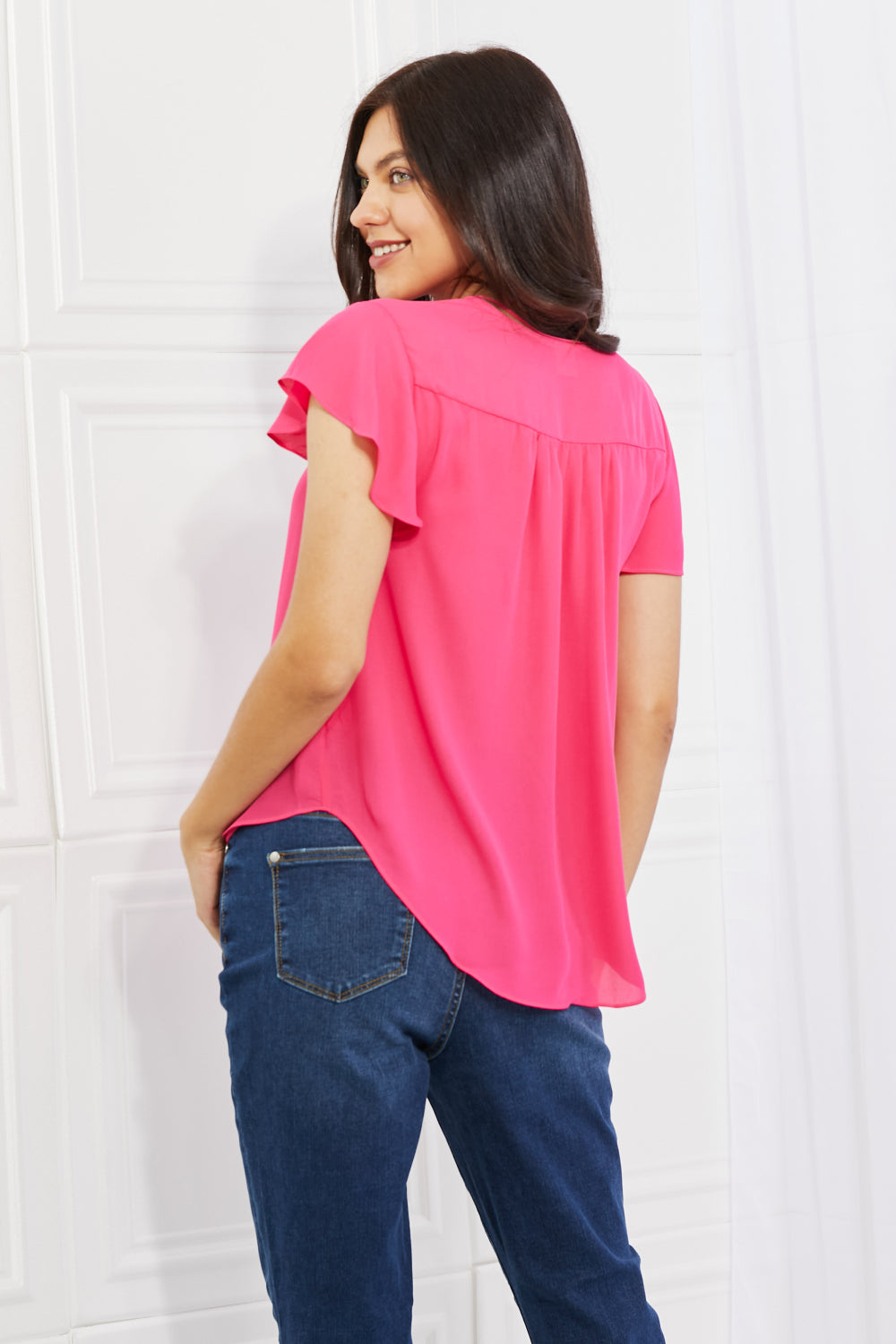 Fall in Love Flutter Sleeve Top in Hot Pink