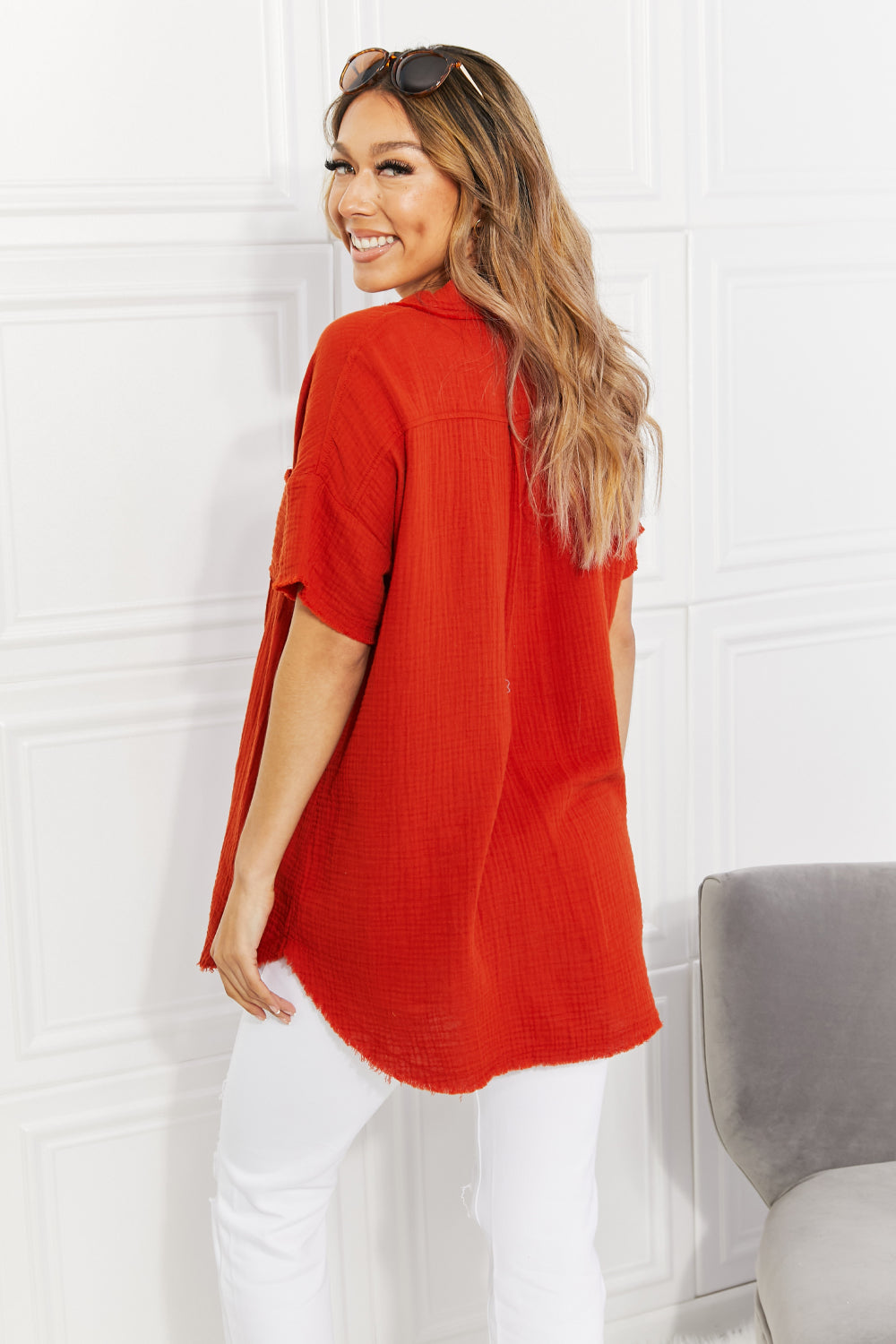 Cool Cotton Gauze Top in Red
