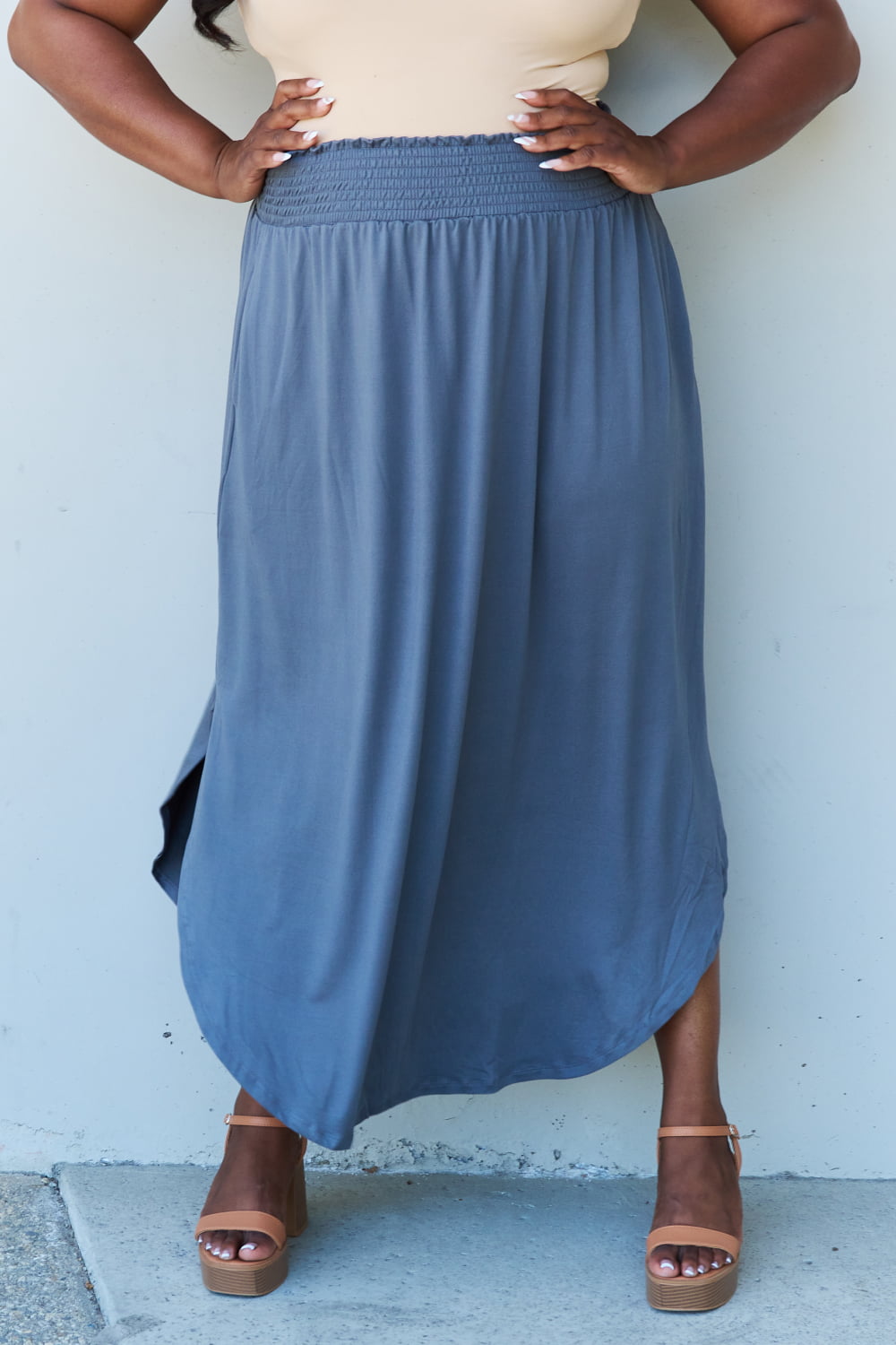 Comfort Princess Scoop Hem Maxi Skirt in Dusty Blue