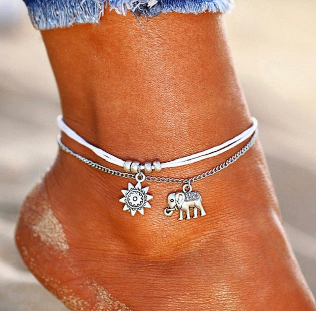 Elephant, Sun, Anklet, Women, Fashion, Accessories