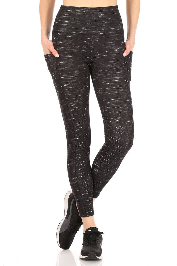 Heathered Black Athleisure Leggings with Pockets, Tummy Control, Uplifting Hold & Stretch.