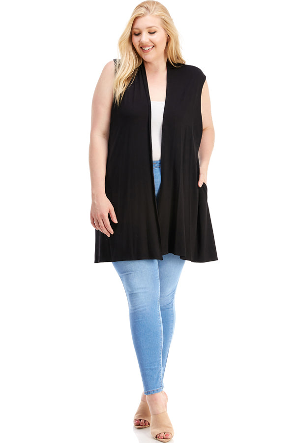 Jo Vest in 8 Solid Colors with Stretchy Fabric, Pockets.  Made in USA. Black Womens Vest Layering Piece.