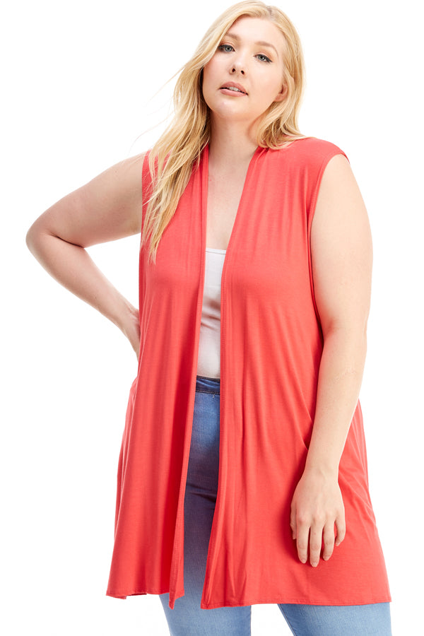 Jo Vest in 8 Solid Colors with Stretchy Fabric, Pockets.  Made in USA. Salmon Coral Peach Womens Vest Layering Piece.