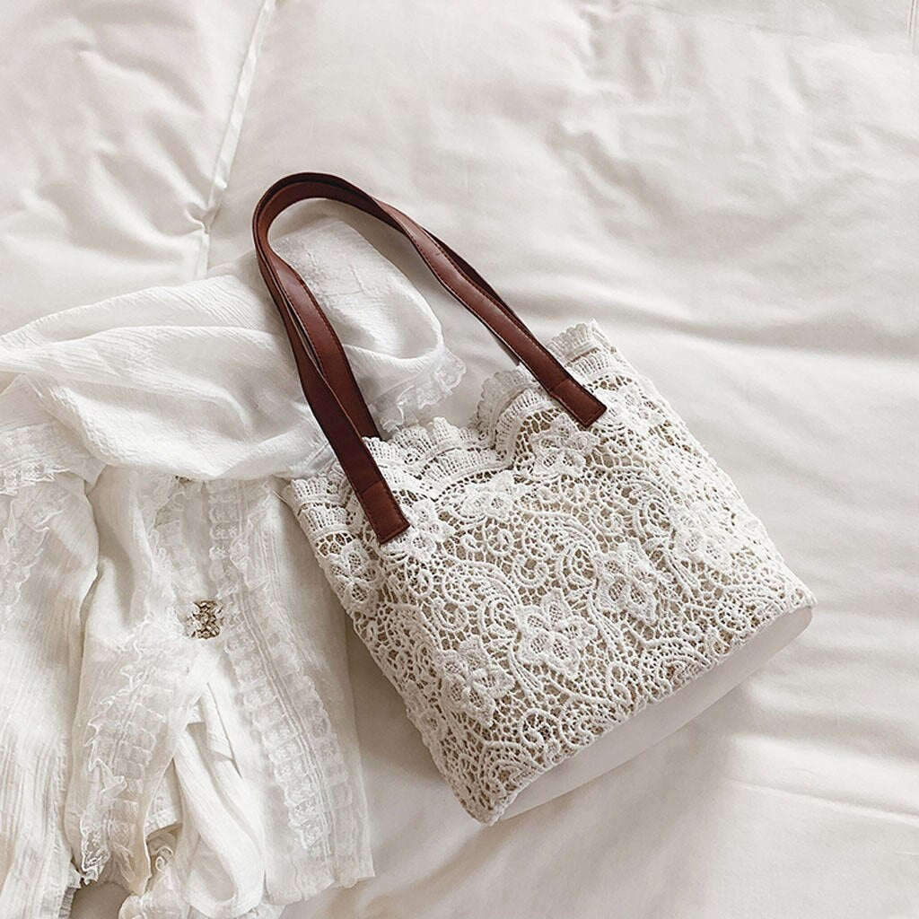 Crochet Lace Shoulder Tote Bag |2 colors|