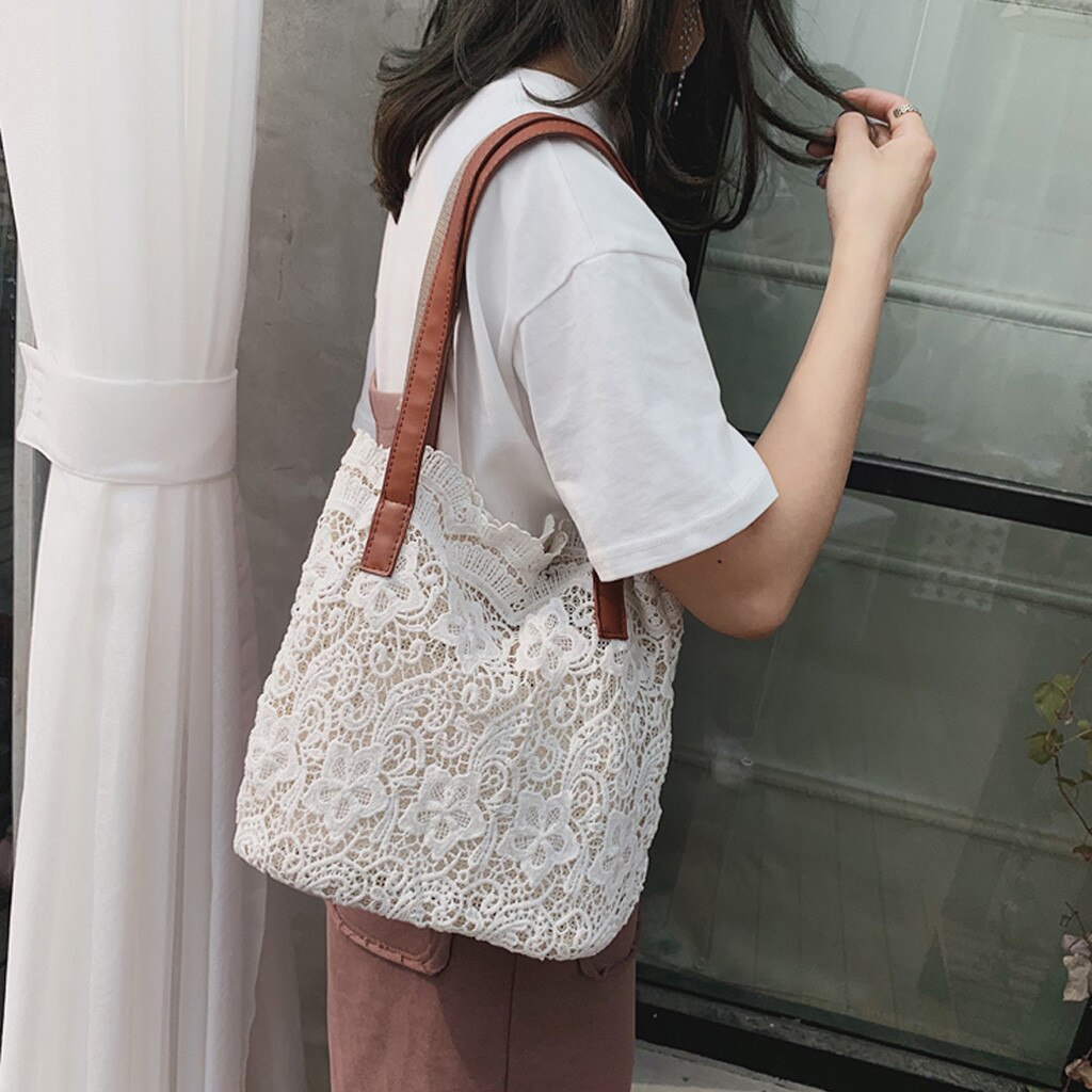 Crochet Lace Shoulder Tote Bag |2 colors|