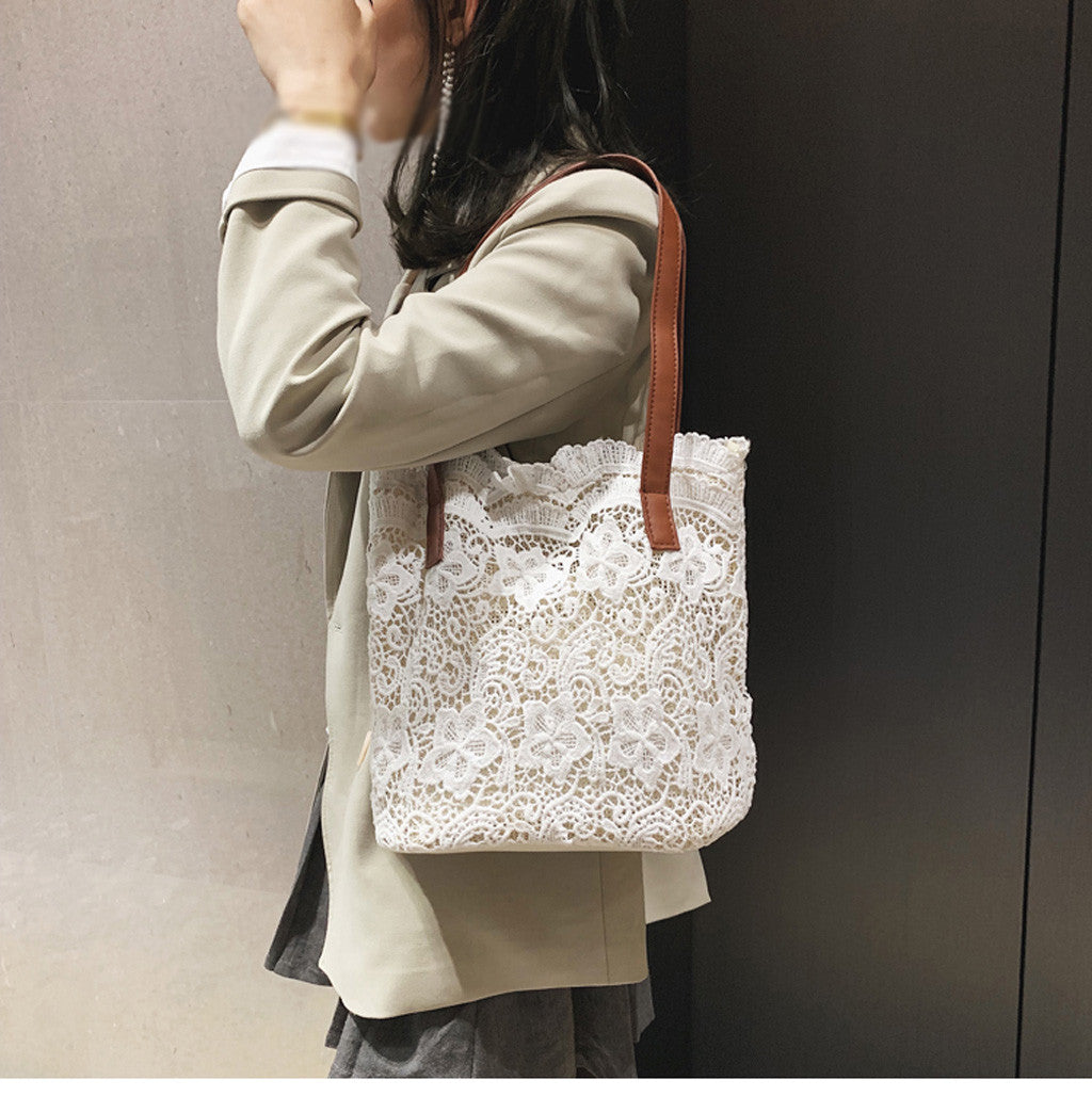 Crochet Lace Shoulder Tote Bag |2 colors|
