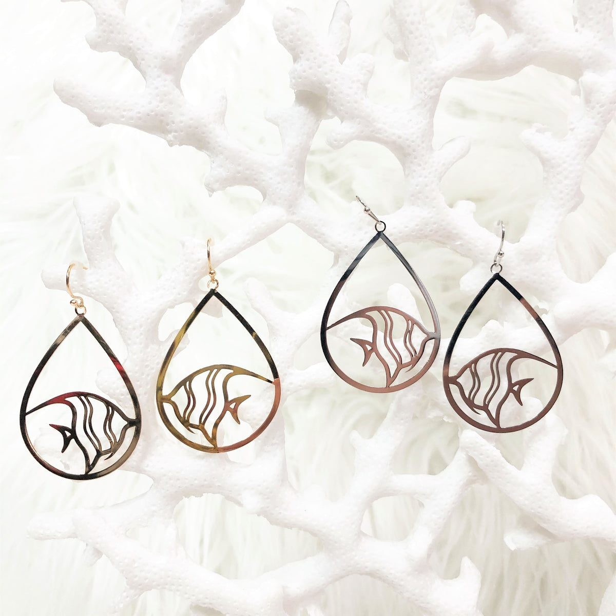 angel fish earrings gold silver