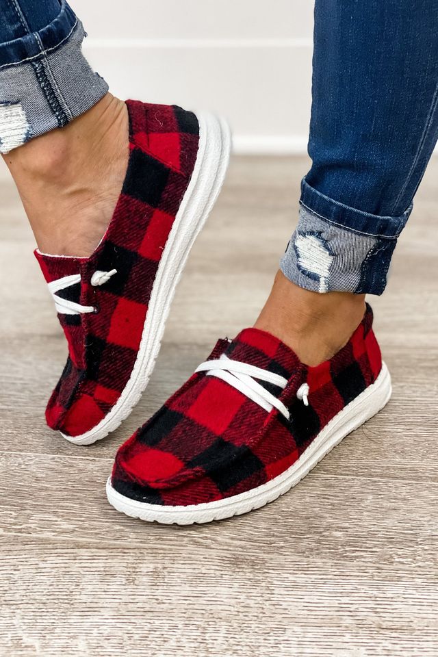 Black and red checkered shoes fashion