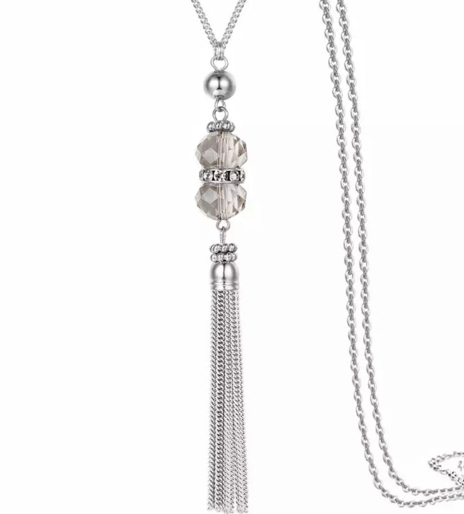 Crystal Tassel Necklace |3 colors|