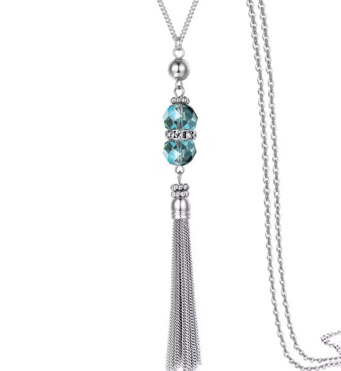 Crystal Tassel Necklace |3 colors|