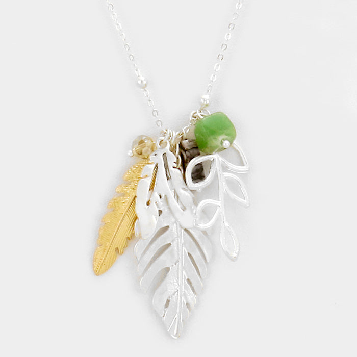 Leaf & Feather Pendant Necklace