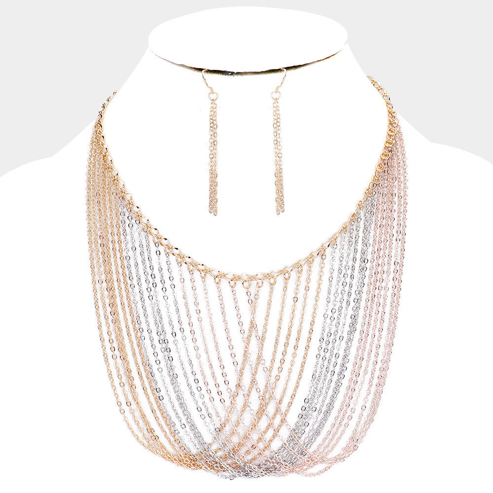 Draped Chain Necklace & Earring Set Multi