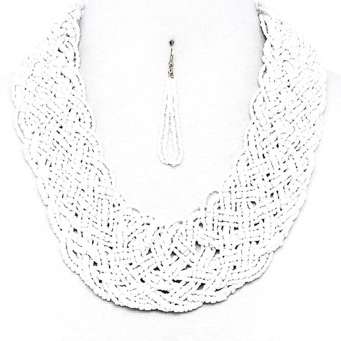 Braided Bead Necklace & Earring Set |6 colors|