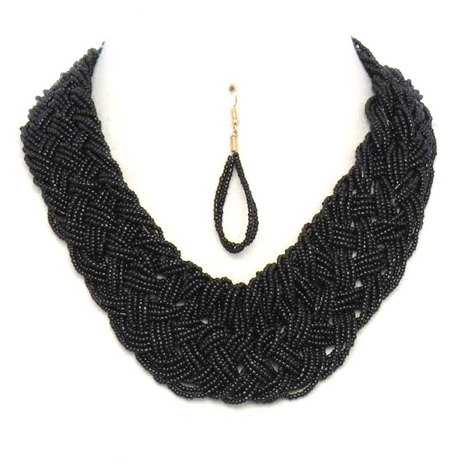 Braided Bead Necklace & Earring Set |6 colors|