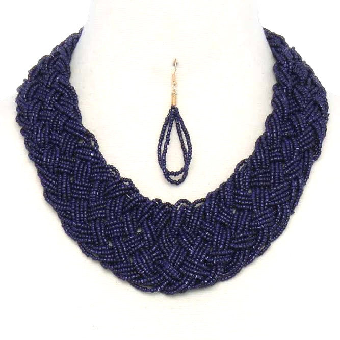 Braided Bead Necklace & Earring Set |6 colors|
