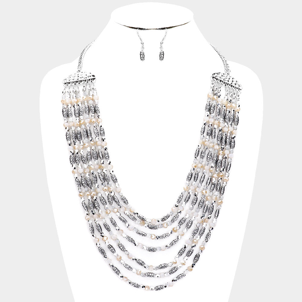 7-Tier Crystal Bead Necklace & Earring Set |2 colors|