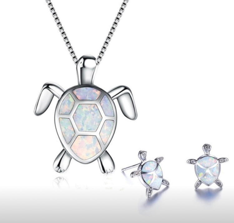 Turtle Fire Pendant Necklace & Earring Set