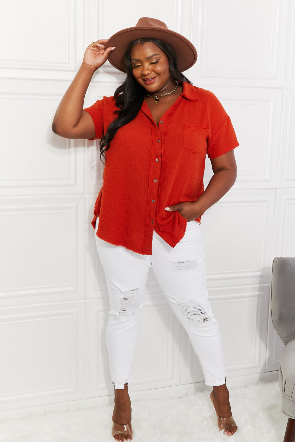 Cool Cotton Gauze Top in Red