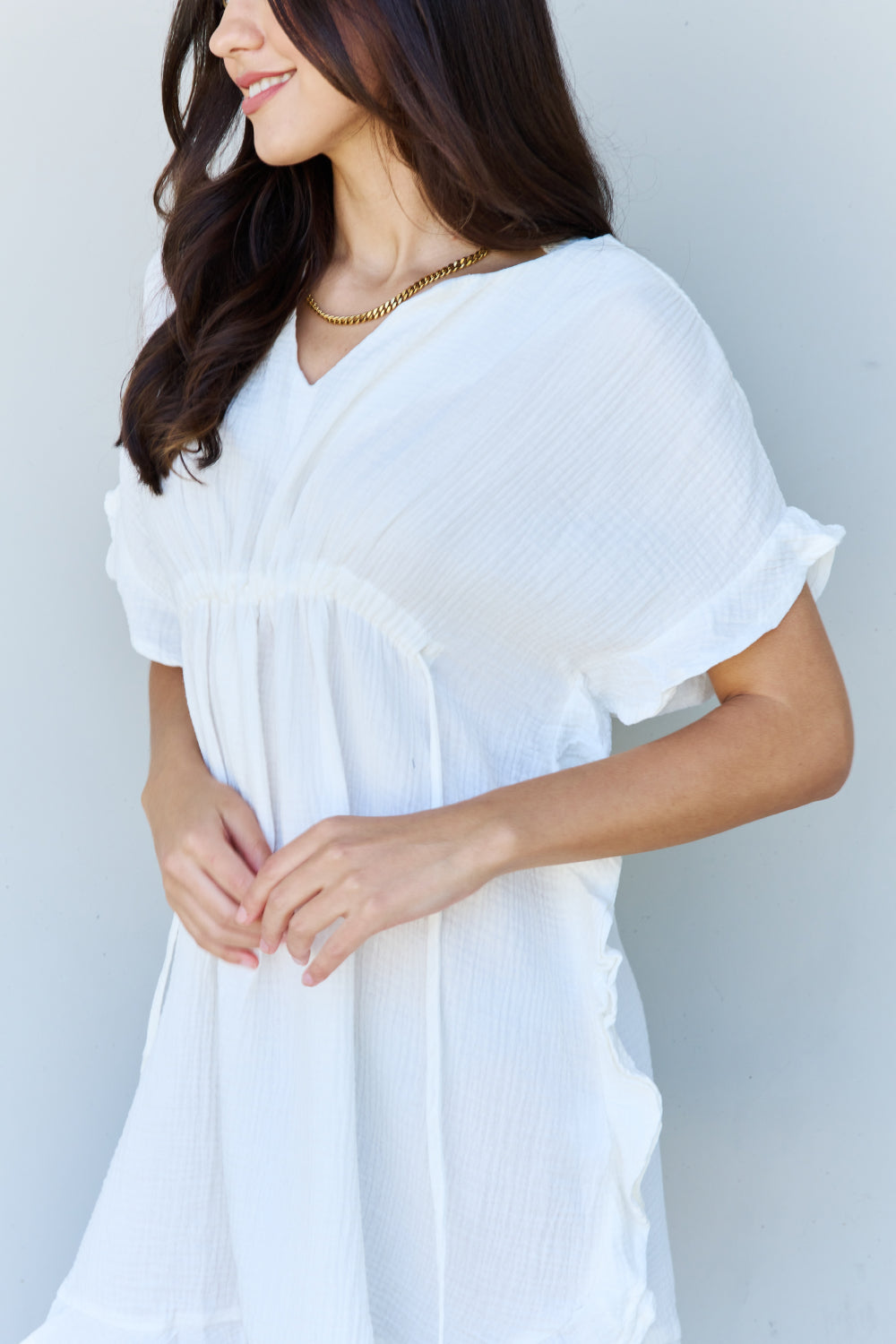 Clean Cotton Ruffle Dress in White