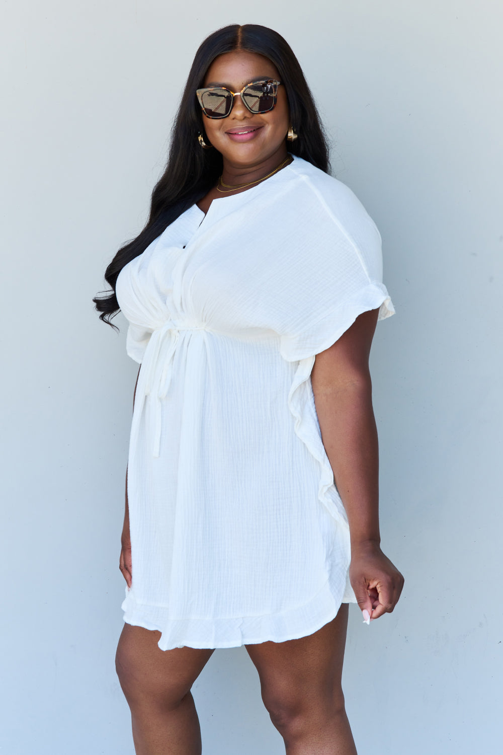 Clean Cotton Ruffle Dress in White