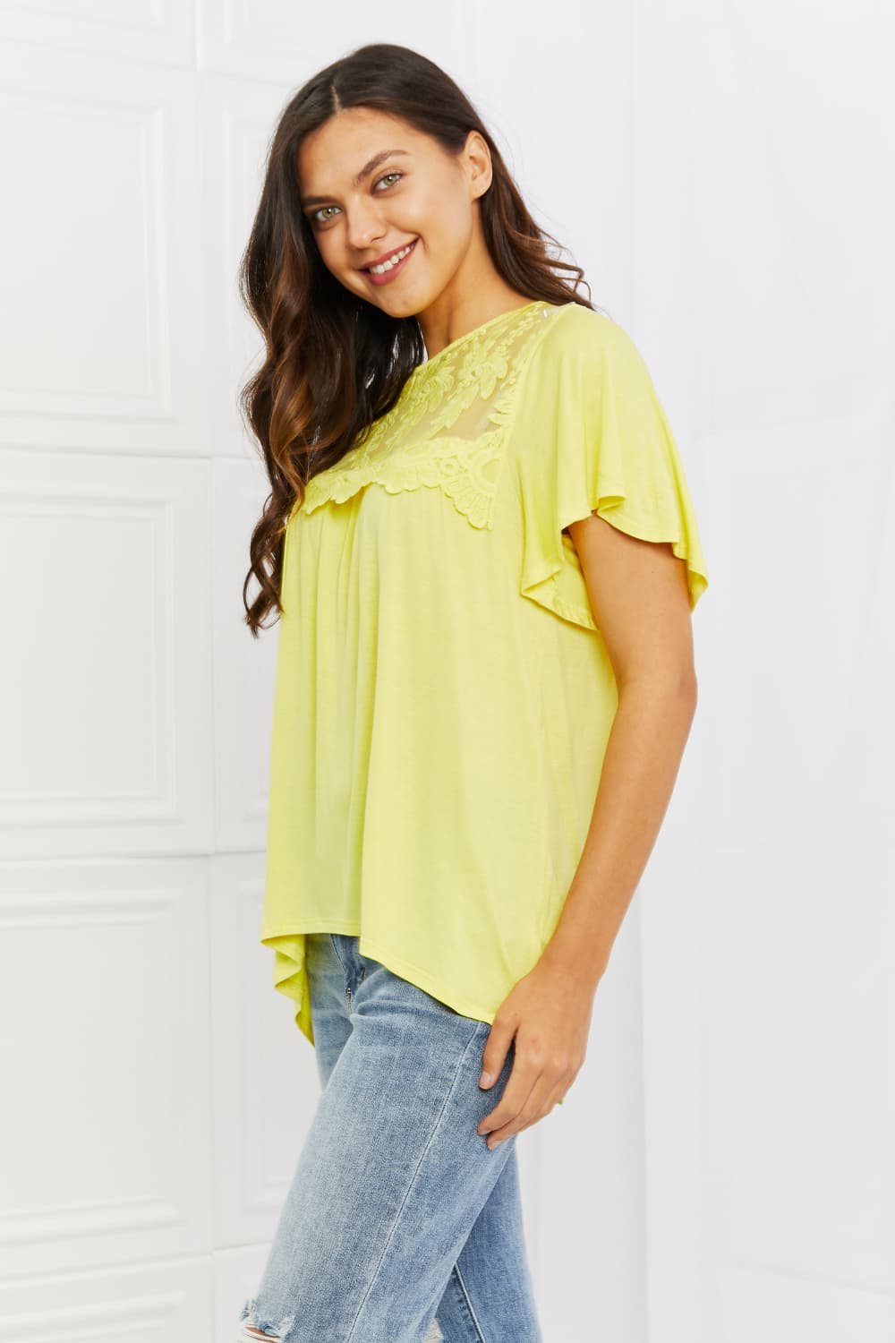 Leah Lace Embroidered Blouse in Yellow