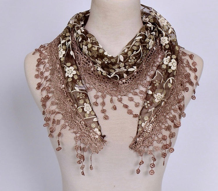 Embroidered Floral Triangle Scarf |4 colors|