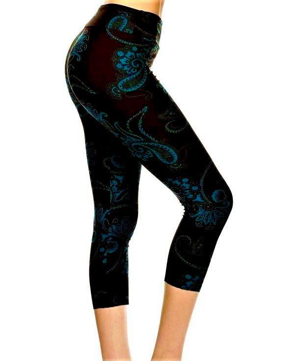 Capri Leggings Teal Paisley