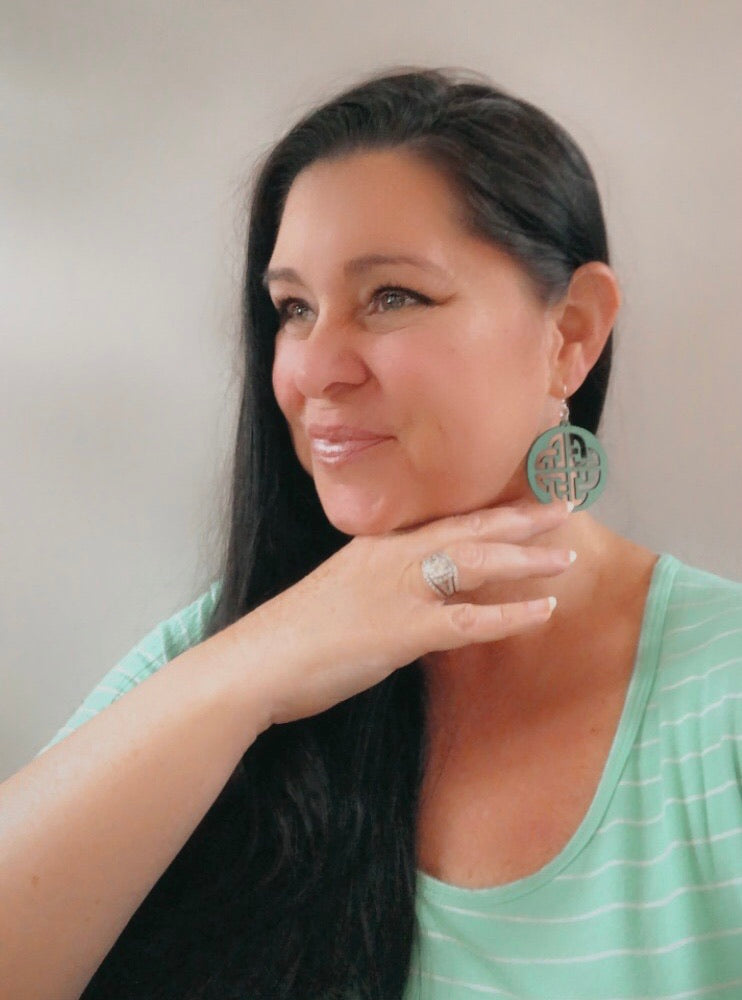 Wooden Celtic Sign Earrings in Green