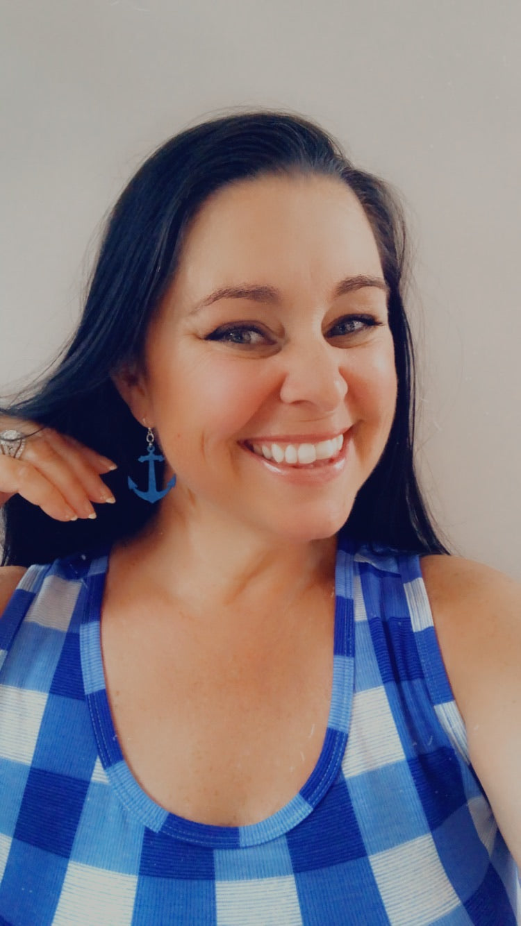 Wooden Anchor Earrings Royal Blue