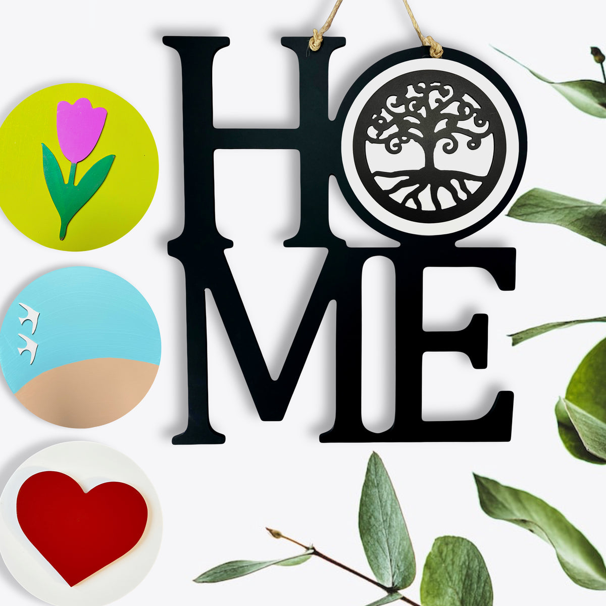 Interchangeable Wooden Home Sign Interior or Exterior Door Decor Door Hanger - One sign that you can display all year long. Choose your wood base and your favorite interchangeable medallions and simply swap out the medallions as the holidays and seasons come and go.