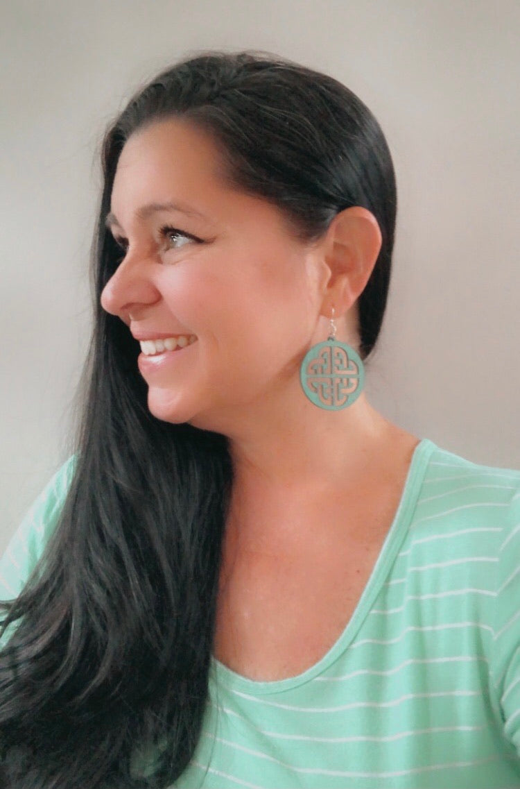 Wooden Celtic Sign Earrings in Green