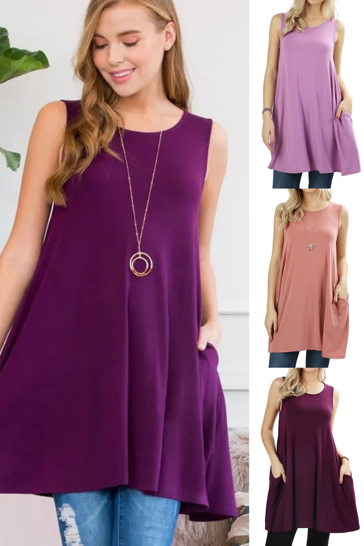 Cinderella Scoop Neck Tunic Tank with Pockets