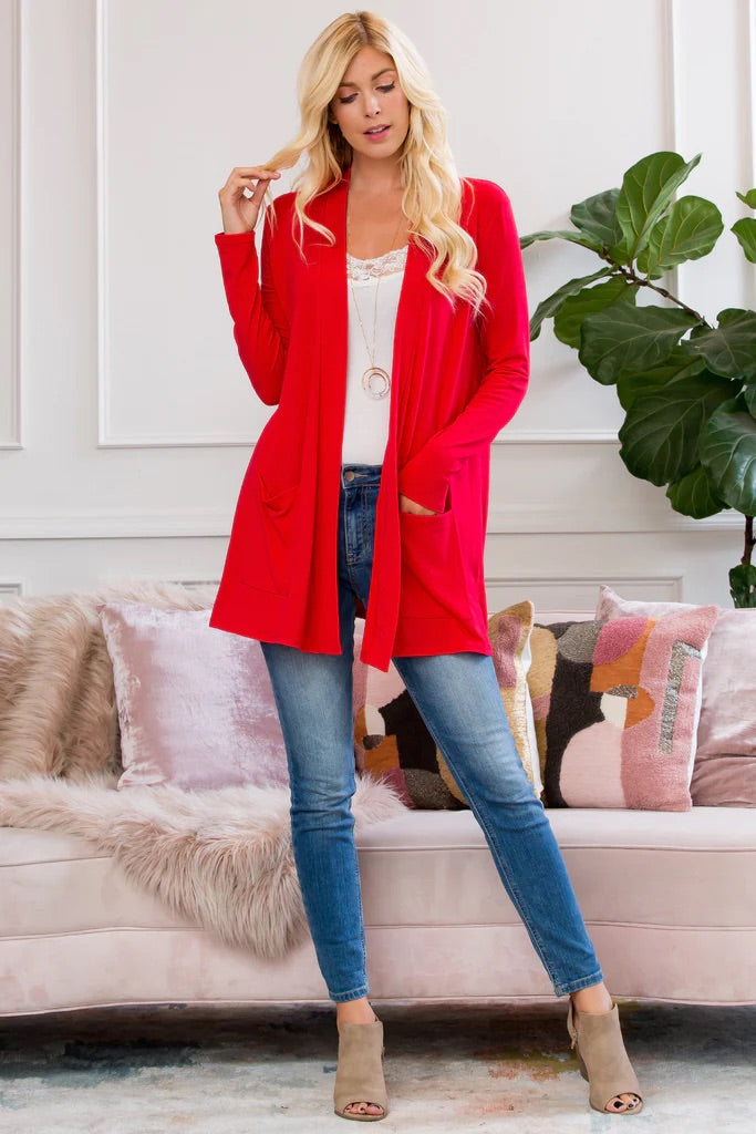 Carmine Long Sleeve Cardigan with Pockets